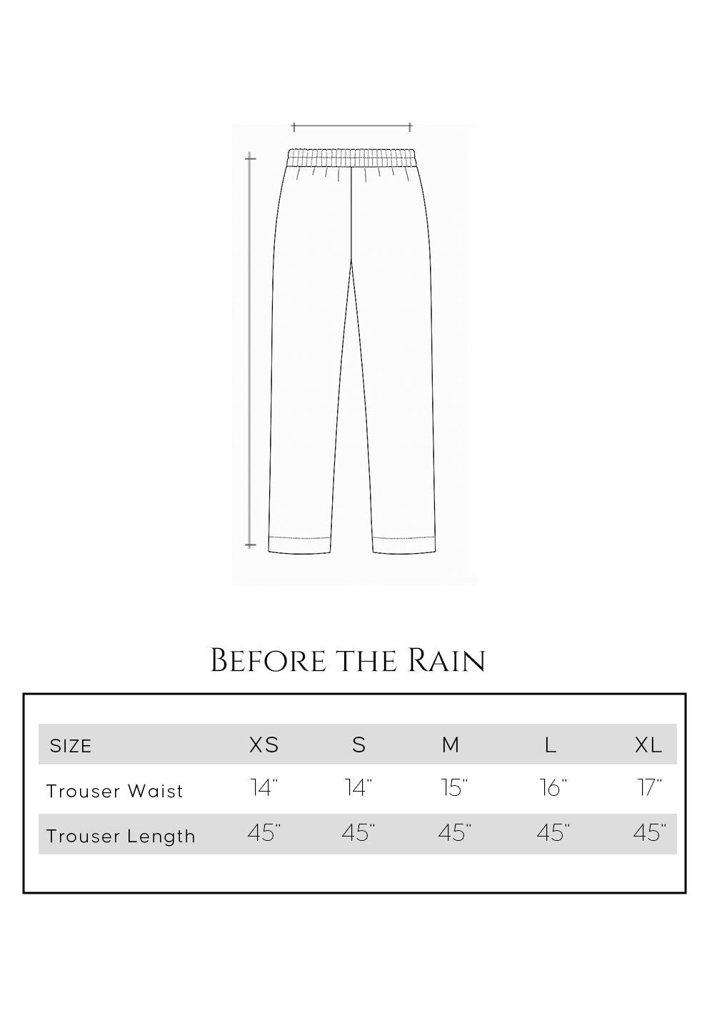 Size guide - trouser