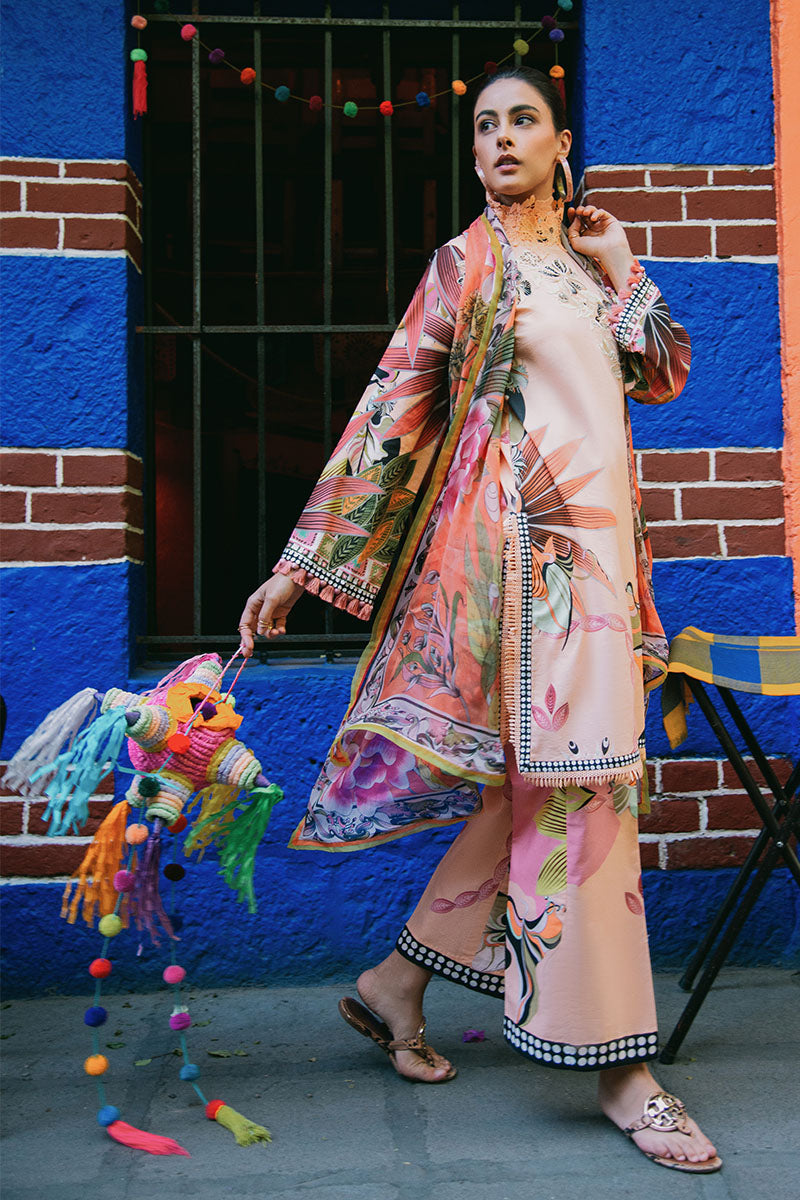 Peach Poppies | La Dolce Hemline Prints'25 Vol 2 | Women | | Pakistani Women's Fashion