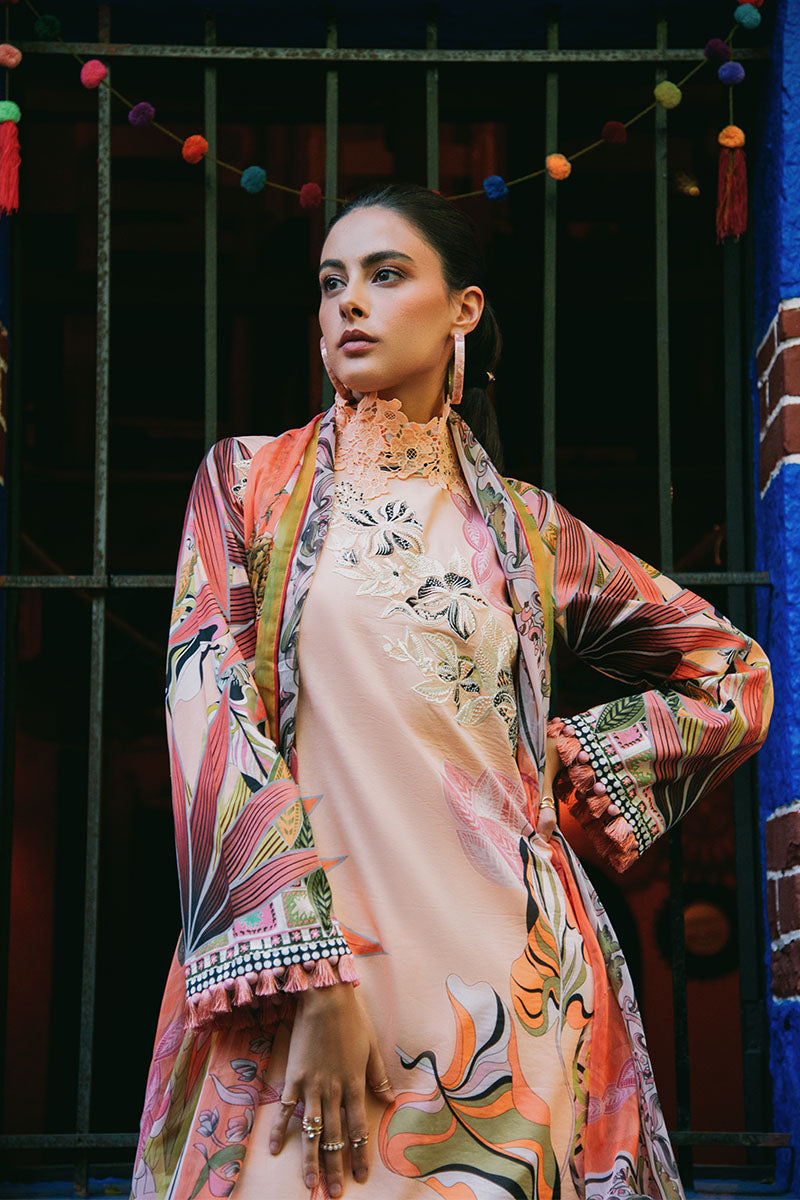Peach Poppies | La Dolce Hemline Prints'25 Vol 2 | Women | | Pakistani Women's Fashion