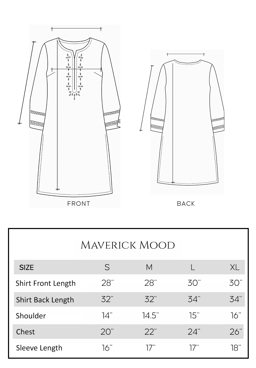 Mushq size chart