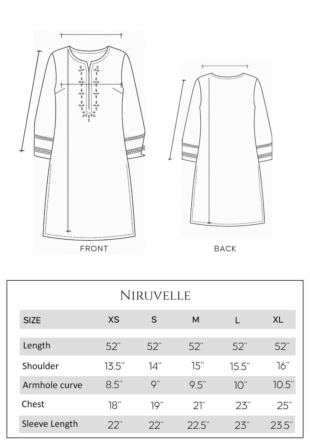 Mushq size chart