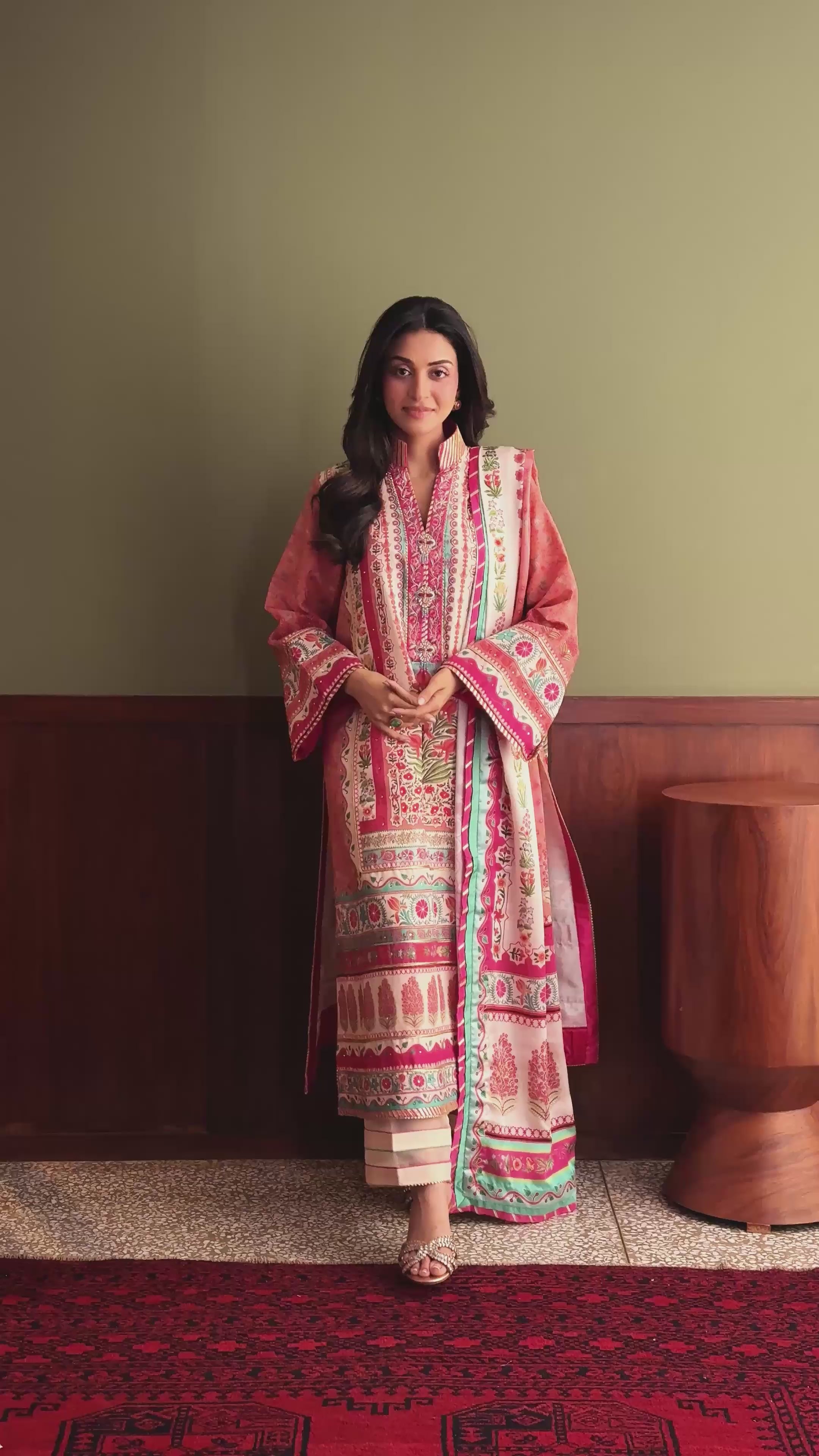 Born Ready — Nirvana peach printed raw silk suit with tilla lace finishing