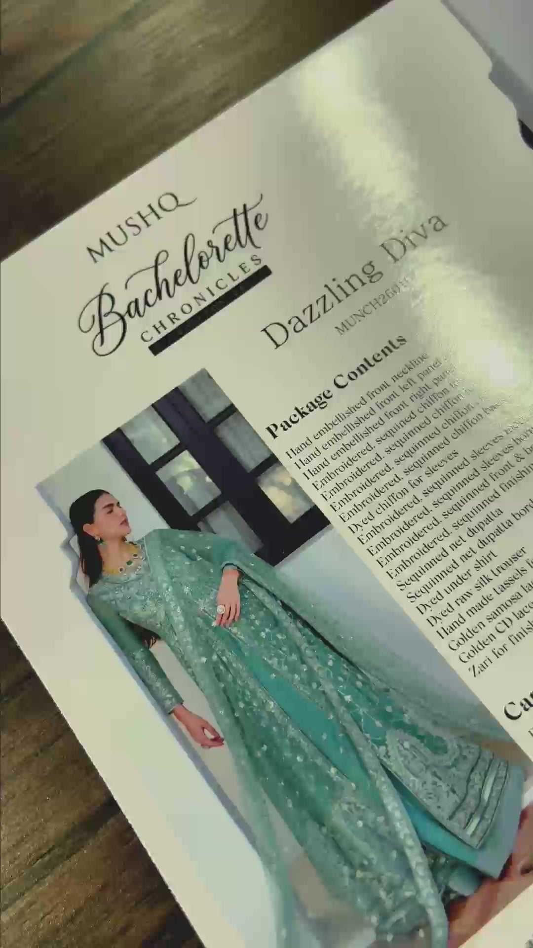 Dazzling Diva — Bachelorette Chronicles green chiffon suit with hand embellished front and dyed chiffon sleeves